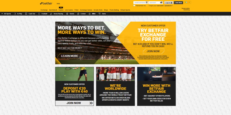 Betfair Aloitussivu